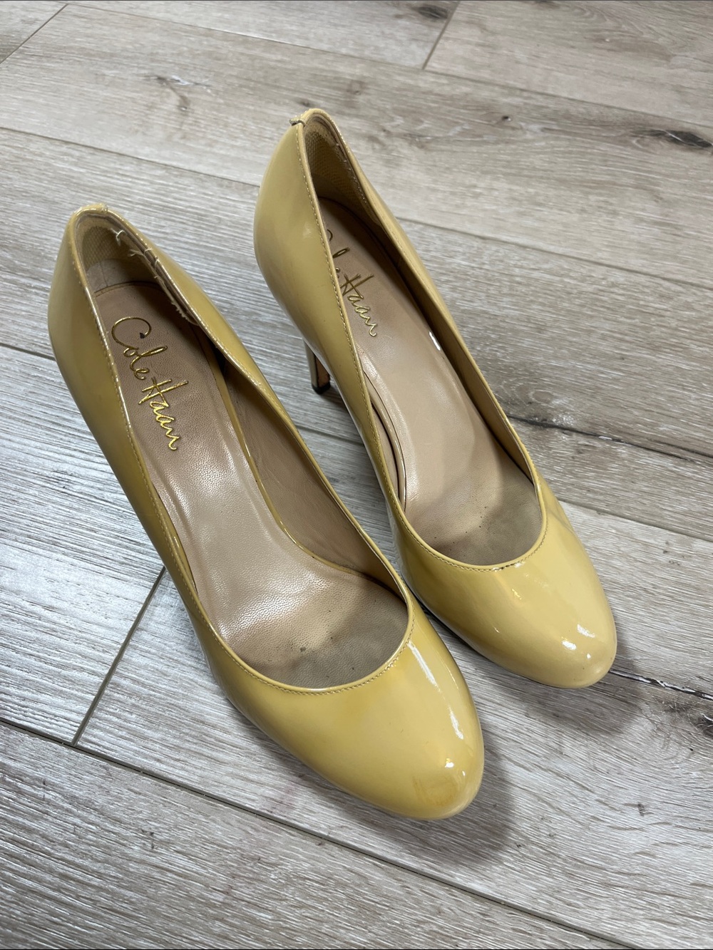 Cole Haan Tan  Patent Leather Round-Toe Pumpsr